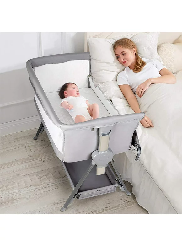 Cowiewie Bassinet for Babies Large Volume and Mobile with Storage Basket Bedside Sleepers for 0-6 Months Baby Infants