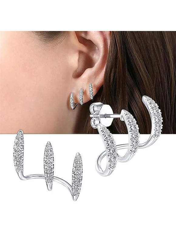 Tuscom Ear Earrings Diamond Inlaid Earrings Three Layer Curved Earrings Clip High-quality Curved Curve High-quality Zircon Earrings
