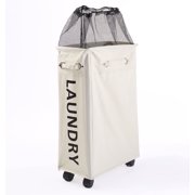 Rolling Clothes Laundry Hamper with Mesh Top and Drawstring