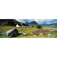 Cottage on a landscape, Black Rock Cottage, Buachaille Etive Mor, Rannoch Moor, Highlands Region, Scotland Poster Print