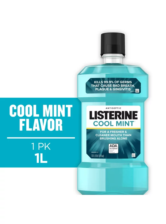 Listerine Cool Mint Antiseptic Mouthwash/Mouth Rinse for Bad Breath & Plaque, 1 L