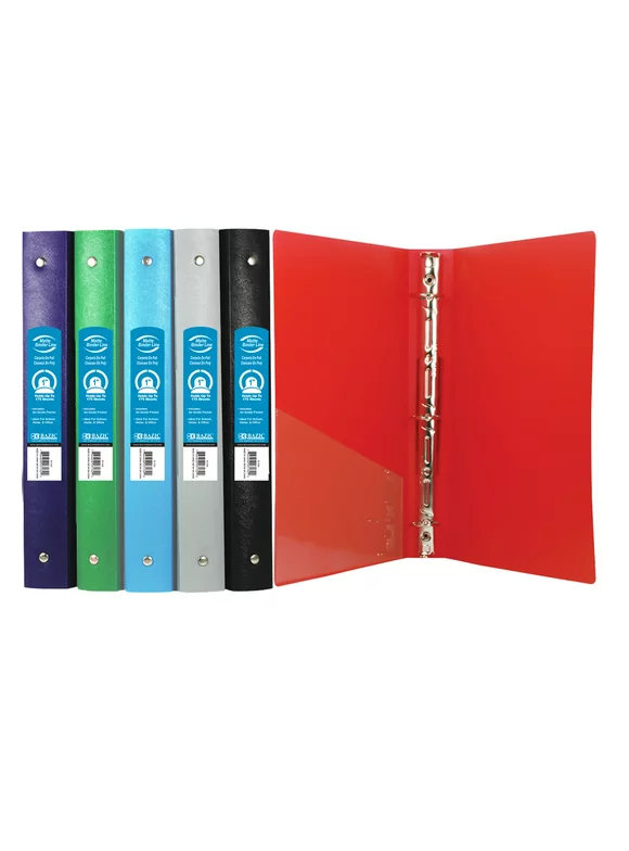 BAZIC 3 Ring Binder 1" Poly Binders Matte Color Soft Cover, 175 Sheets, 6-Count