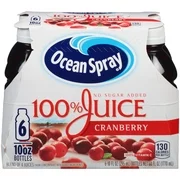(4 Pack) Ocean Spray 100% Juice, Cranberry, 10 Fl Oz, 6 Count