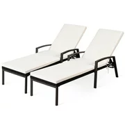 2PCS Patio Rattan Wicker Lounge Chair Back Adjustable Recliner Chaise w/ Cushion