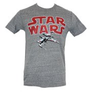 Star Wars Mens T-Shirt - Classic Red Logo Over X-Wing Image