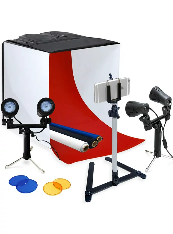 LS Photography Photography Table Top Photo Light Tent Kit, 24" Photo Light Box, Continous Lighting Kit, Camera Tripod & Cell Phone Holder, WMT1170