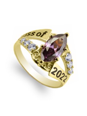 JamesJenny Yellow Gold Plated 925 Sterling Silver Graduation Class of 2022 Ring with Marquise Amethyst CZ Size 4