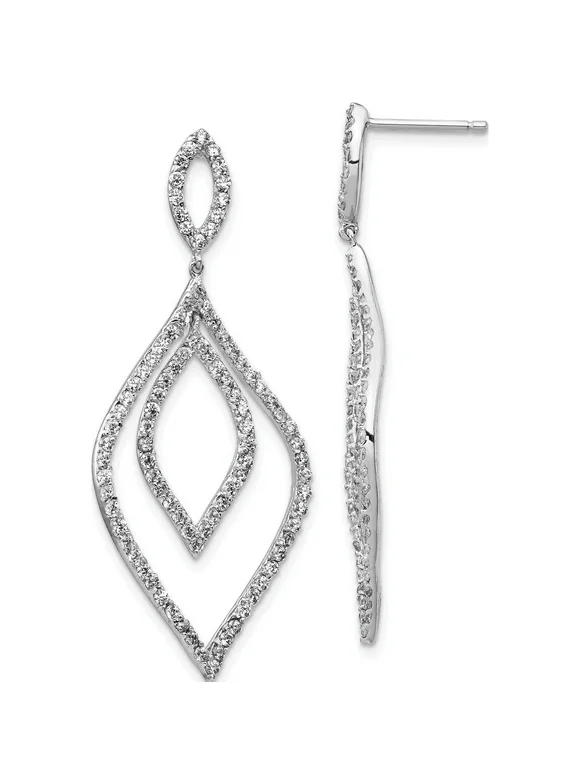 Sterling Silver Cheryl M Rhodium Plated Cz Flames Dangle Post Earrings (45 X 20) Made In China qcm833