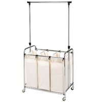 Seville Classics Mobile 3-Bag Heavy-Duty Laundry Sorter, Silver and Beige