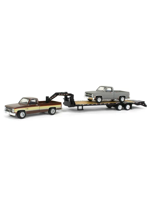 Greenlight 1/64 Brown 1986 Chevy K-30 Longbed w/ Gooseneck & Project Truck 51406-C