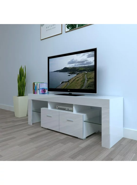 Zimtown TV Stand with High Gloss LED Lights, Media TV Console Table Storage Cabinet Drawers,Entertainment Stand Shelves