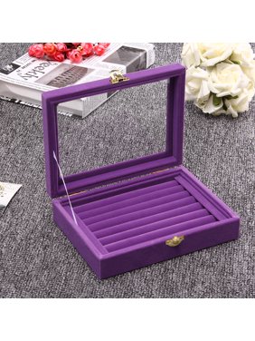 4 Colors Velvet Jewelry Box Show Case Tray Rings Earings Bracelet Portable Necklace Glass Display Storage Gift Holder Wood Organizer Travel Cosmetic For Girls &Women