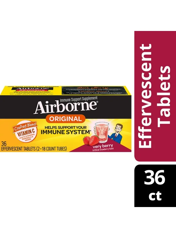 Airborne Very Berry Effervescent Tablets, 36 count - 1000mg of Vitamin C - Immune Support Supplement (Packaging May Vary)