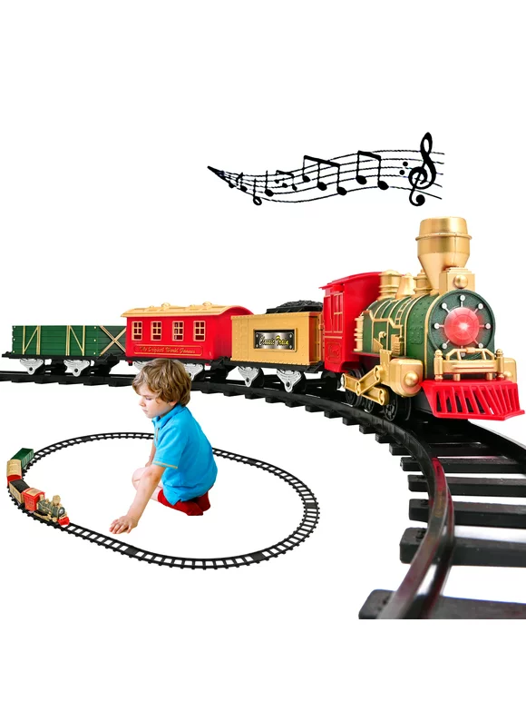 FANL Train Set - Electric Train Toy for Boys W/ Lights & Sound, Railway, Locomotive Engine, Cargo Cars, 3 Cars &10 Tracks, for 2-7