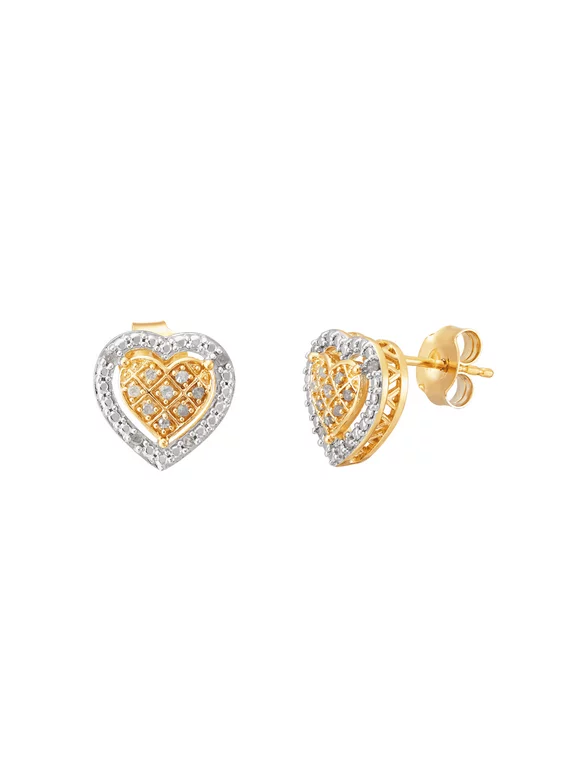 Women's Finecraft 1/10 cttw Diamond Halo Heart Stud Earrings in 14kt Gold-Plated Sterling Silver