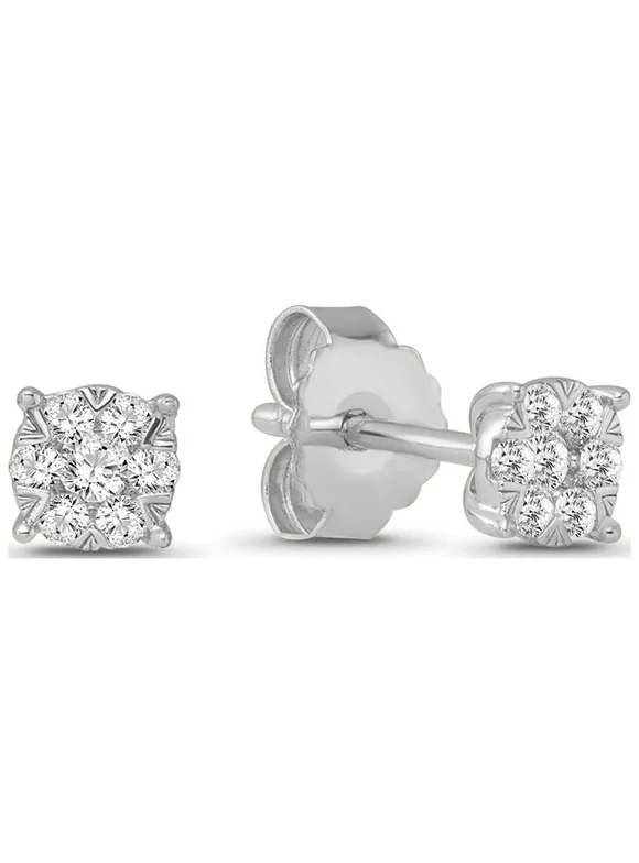 10k White Gold and Diamond Cluster Earrings (1/4 cttw, I-J Color, I2-I3 Clarity)