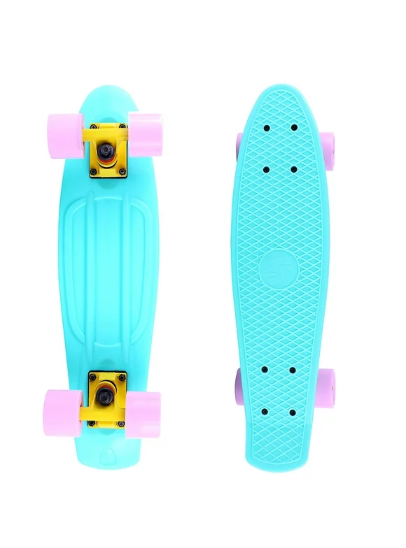 Complete 22 inch Skateboard Plastic Mini Retro Style Cruiser, Turquoise