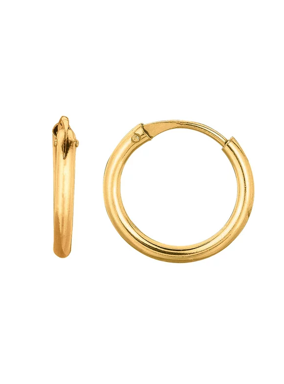 10K Yellow Gold 1X10mm Shiny Small Endless Round Hoop Earrings with Hinged by IcedTime