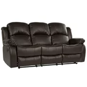 Classic Oversize and Overstuffed 3 Seat Bonded Leather Double Recliner Sofa, Brown