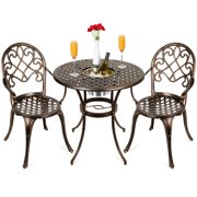 Best Choice Products Cast Aluminum Outdoor Patio Bistro Table Set w/ Attached Ice Bucket, 2 Chairs, Copper Finish