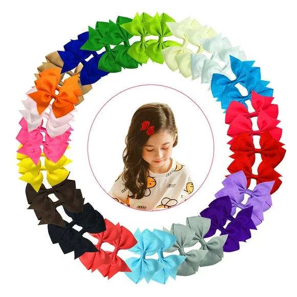 40pcs 4'' Hair Bows Clips, EEEkit Grosgrain Ribbon Hair Alligator Clips with 20 Solid Colors for Little Girls