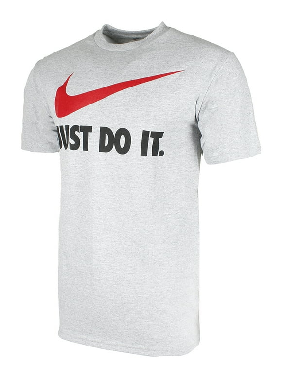 Nike Men's Short Sleeve Just Do It Swoosh Graphic Active T-Shirt Grey Red L