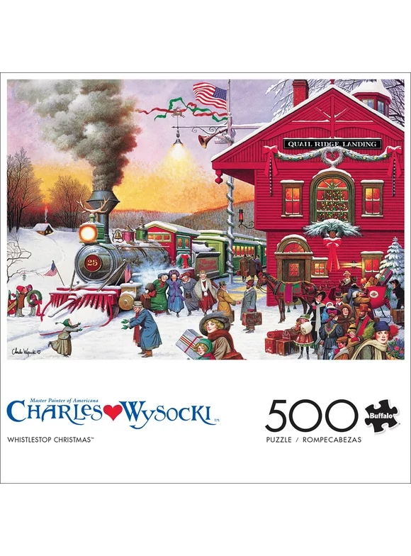 Buffalo Games 500-Piece Charles Wysocki Americana Whistle Stop Christmas Jigsaw Puzzle