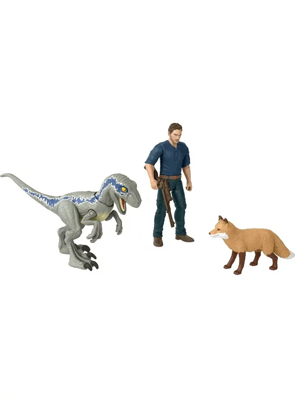Jurassic World Dominion Human and Dino Pack, Owen & Velociraptor Beta Action Figure Toys