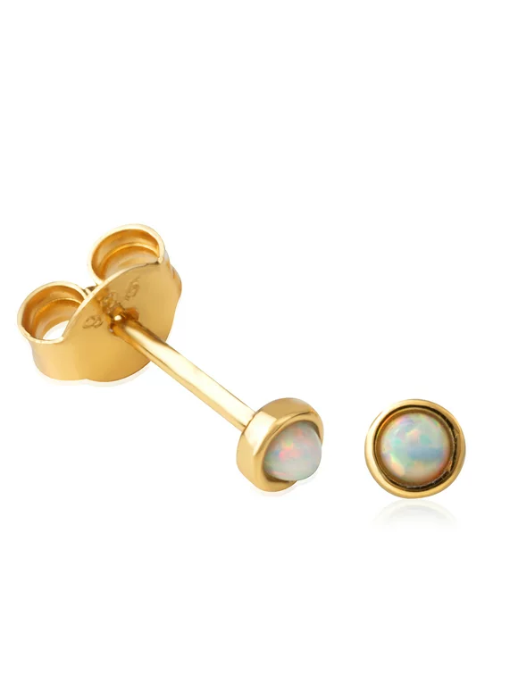 18K Yellow Gold Plated Sterling Silver Faux White Opal Stud Earrings