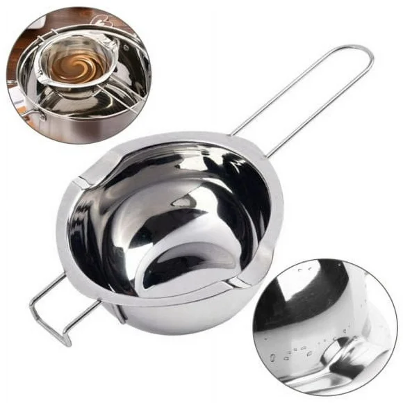 Walfront Stainless Steel Double Boiler Pots Universal Insert Melting Pot-Double Boiler Insert, Double Spouts, Heat Resistant Handle-Chocolate Butter Cheese Caramel Melting Pots, Baking Tools
