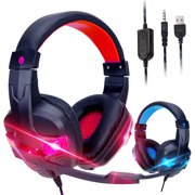 TSV Gaming Headset with 3D Surround Sound, PS4 Xbox One Headset with Noise Cancelling Mic & LED Light, Gaming Chat Headset, Over-Ear Gaming Headphones for PC, Xbox One, PS4, Nintendo Switch