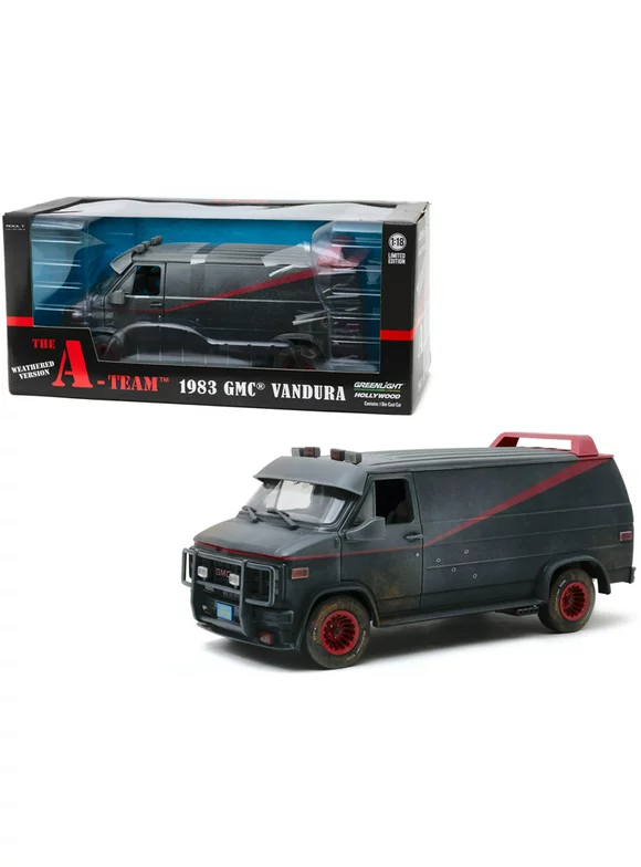 Greenlight 13567 1983 GMC Vandura Black Weathered Version with Bullet Holes The A-Team 1983-1987 TV Series 1 by 18 Diecast Model Ca