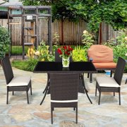 Costway 5 Piece Outdoor Patio Furniture Rattan Dining Table Cushioned Chairs Set