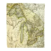 LADDKE Throw Blanket 50x60 Inches Michigan Early Map of The Great Lakes Printed in Bordeaux France 1795 Ontario Warm Flannel Soft Blanket for Couch Sofa Bed