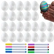 Pack of 24 White Plastic Easter Eggs with 8 Markers for DIY Doodling and Design - Great for Easter Hunts and Party Favors