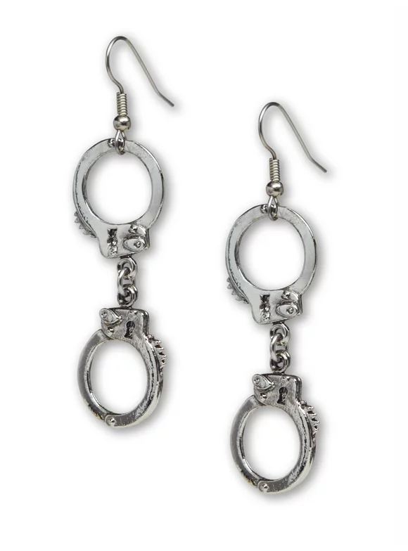 Double Handcuff Dangle Earrings Silver Finish Pewter by Real Metal #076L
