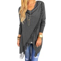 Nlife Women's Long Sleeve Tassle Wrapped Poncho Top