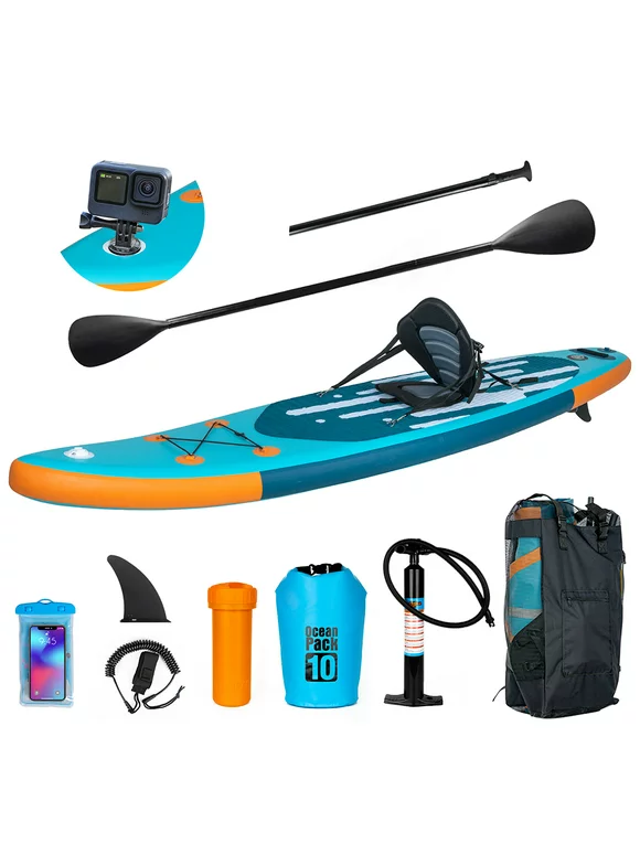 ELECWISH 11 Ft Inflatable Stand Up Paddle Board and Sit-on Kayak Set, Non-Slip Deck SUP Paddle Board with SUP Accessories & Backpack, Blue