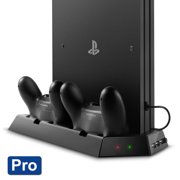 Vertical Stand for PS4 Pro with Cooling Fan, Controller Charging Station for Sony Playstation 4 Pro Game Console, Charger for Dualshock 4 ( Not for Regular PS4/Slim )