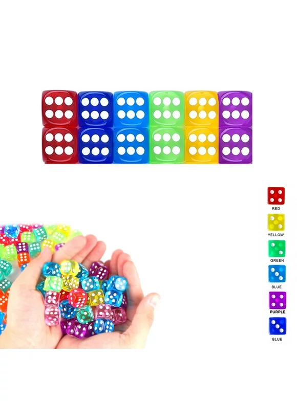 12PC Set Dice Six Sided Multi-color White Pips Playing Games Party Teaching Math