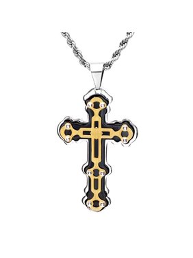 Mens Stainless Steel Cross Pendant In Tri-Color