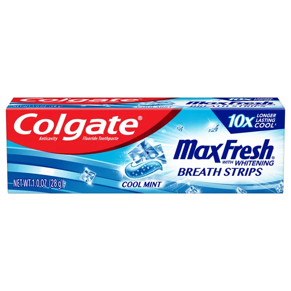 Colgate Max Fresh Travel Size Toothpaste with Mini Breath Strips, Cool Mint, 1.0 Oz