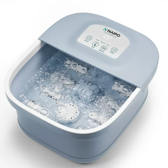 Naipo Foot Spa Bath Massager with Fast Heating, Rich Bubble, Vibration, Rollers, Lower Noise - Blue