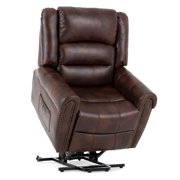 Mecor Lift Chairs Recliners,Lift Chair for Elderly,Reclining Lift Chairs with Dual Motor,Pu Leather Sleeper Recliner Chair with Massage/Heat/Vibration/Remote Control for Living Room (Dark Brown)