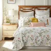Levtex Home - Viviana Quilt Set - Full/Queen Quilt + Two Standard Pillow Shams - Botanical Floral - Coral, Green, Yellow, Cream - Quilt (88x92in.) and Pillow Shams (26x20in.) - Reversible - Cotton