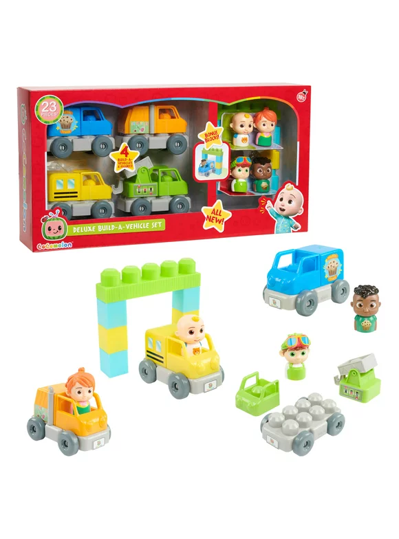 CoComelon, Cocomelon Deluxe Build-A-Vehicle Set Value Box, Construction, Kids Toys for Ages 18 month