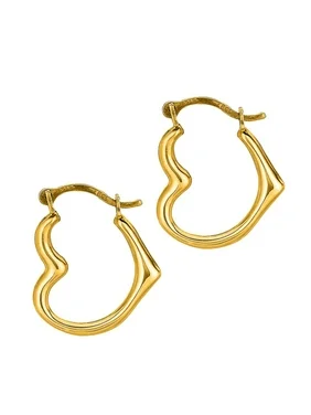 14k Real Yellow Gold Heart Hoop Tubular Earrings
