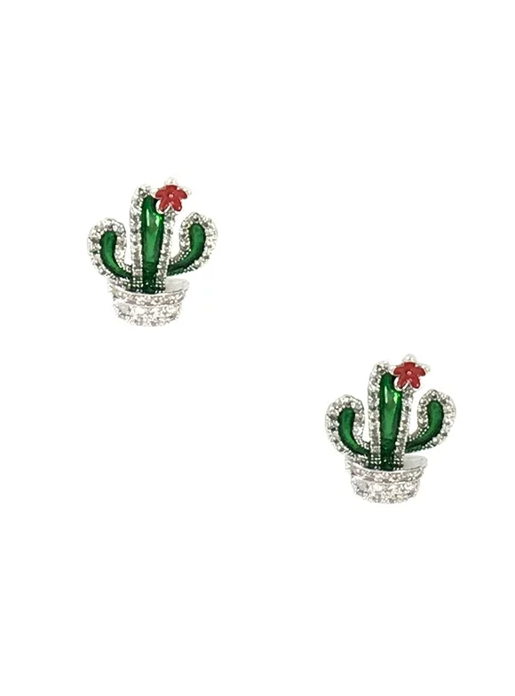 Jewelry Collection Pave Flower Cactus Stud Earrings, Multi