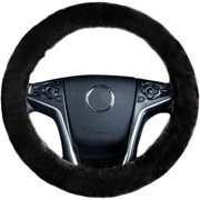 Faux Sheepskin Steering Wheel Cover - Zone Tech Plush Stretch On Vehicle Steering Wheel Cover Black Classic Car Wheel Protector