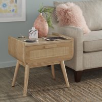 Desert Fields Cayleigh Wicker End Table with Wireless Charger, Natural Finish